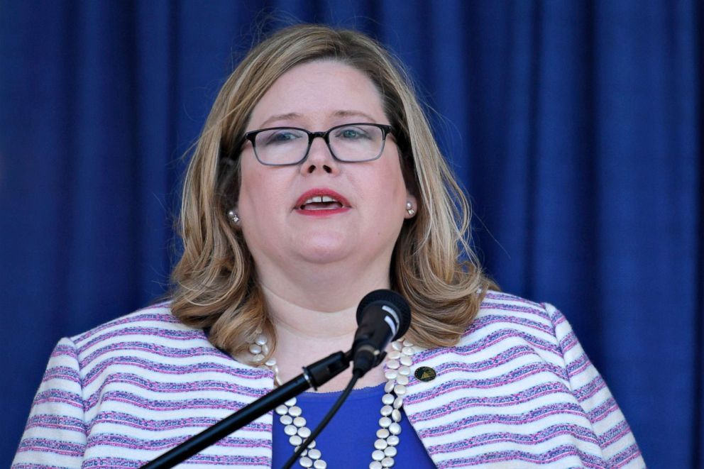 PHOTO: General Services Administration Administrator Emily Murphy speaks during a ribbon cutting ceremony in Washington, D.C., June 21, 2019. 