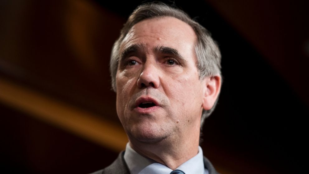 Sen. Jeff Merkley, D-Ore., speaks during the Senate Democrats' news conference on the nomination of Scott Pruitt to be administrator of the EPA on Feb. 16, 2017.