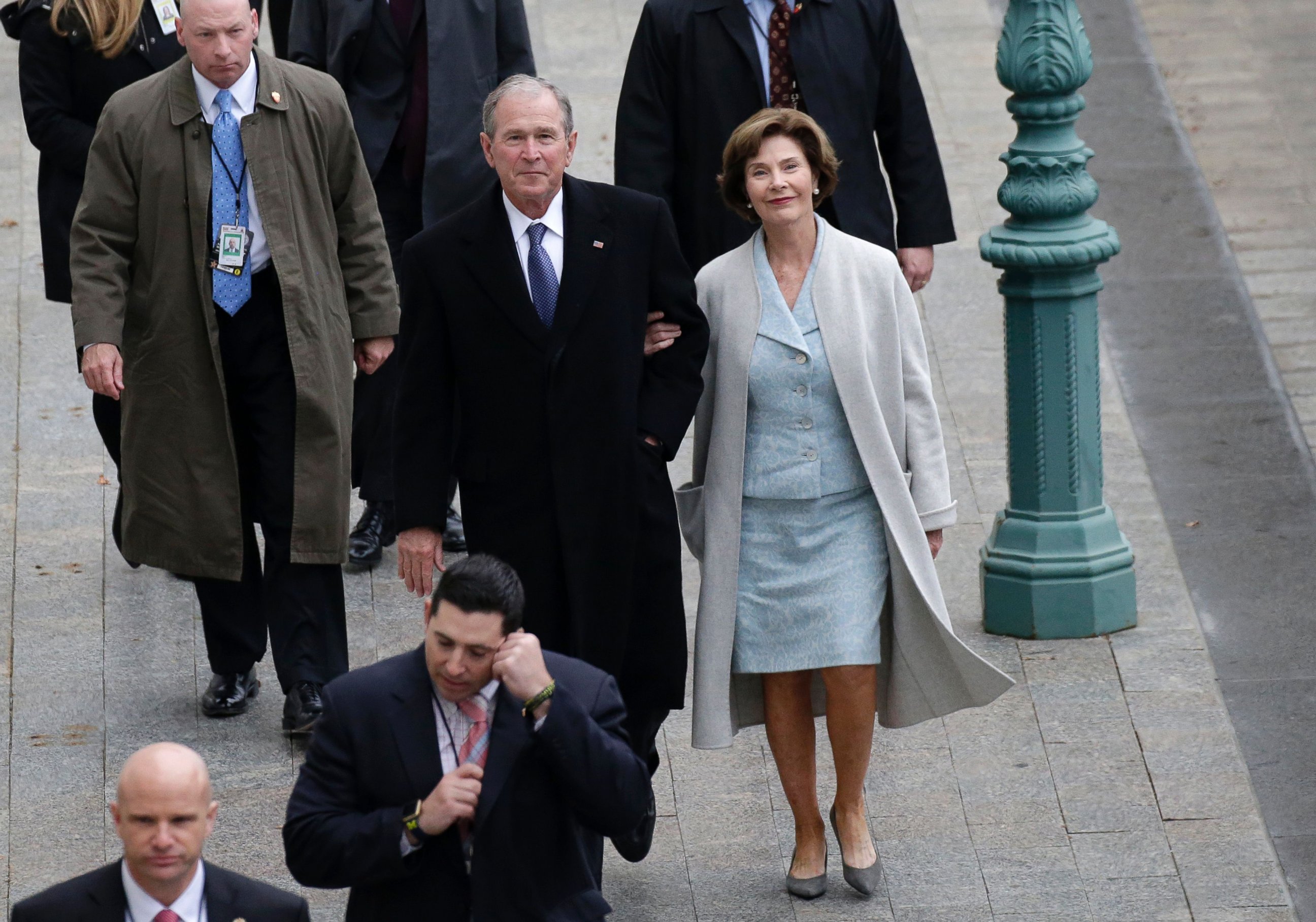 PHOTO: Former President of the George W. Bush and wife Laura Bush arrive at the Capitol Building before President-elect Donald Trump is sworn in at the inauguration in Washington, Jan. 20, 2017.