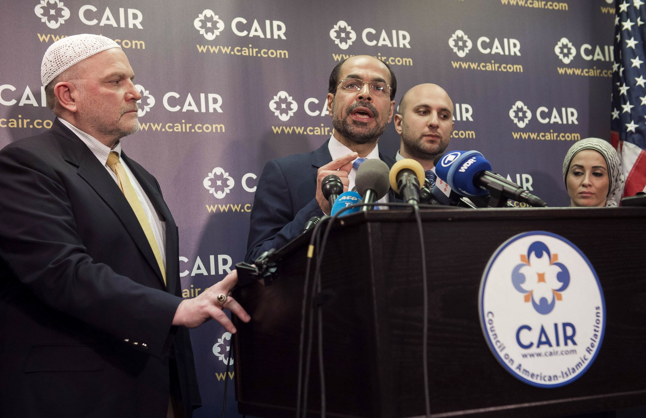 PHOTO: Council on American-Islamic Relations (CAIR) Executive Director Nihad Awad gives a press conference about the lawsuit the organization filed against President Donald Trump at CAIR Headquarters in Washington, D.C., on Jan. 30, 2017. 