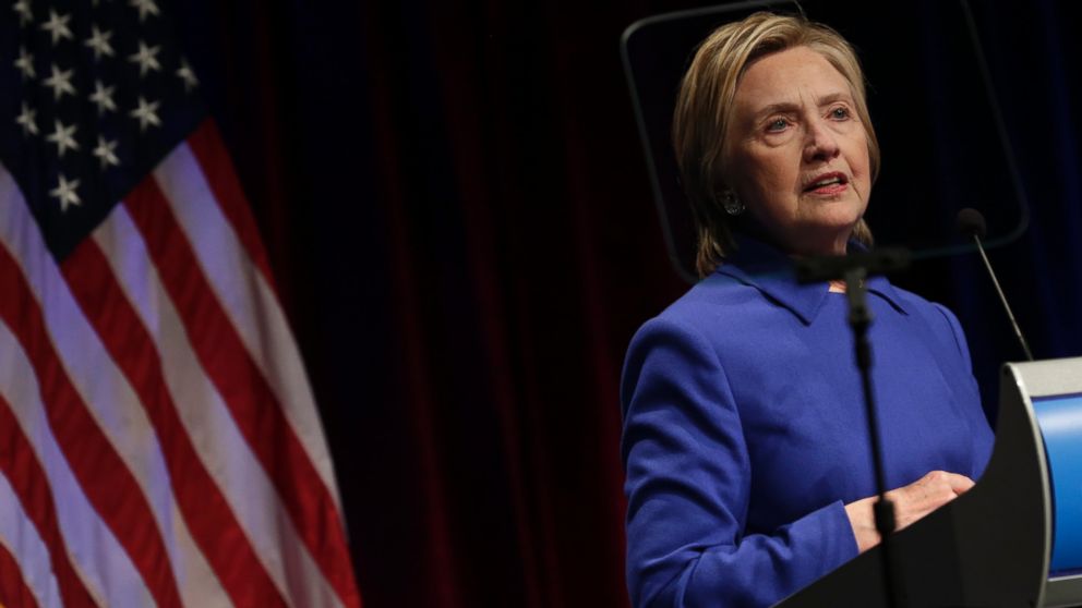 Hillary Clinton is seen through a teleprompter as she speaks at the Children's Defense Fund Beat the Odds Celebration at the Newseum in Washington, Nov. 16, 2016.