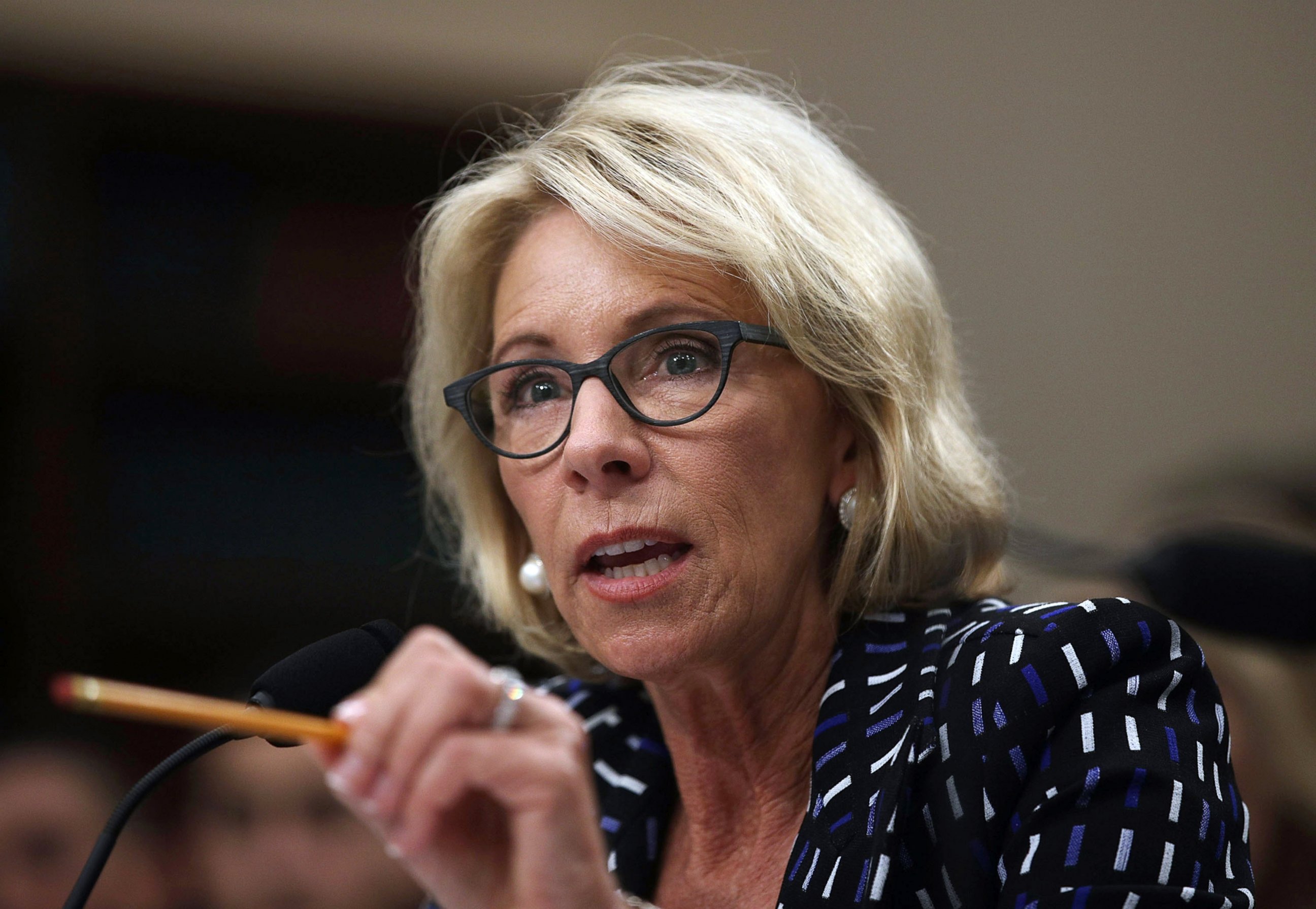 PHOTO: Secretary of Education Betsy DeVos testifies during a hearing before the Labor, Health and Human Services, Education and Related Agencies Subcommittee of the House Appropriations Committee, May 24, 2017, on Capitol Hill.