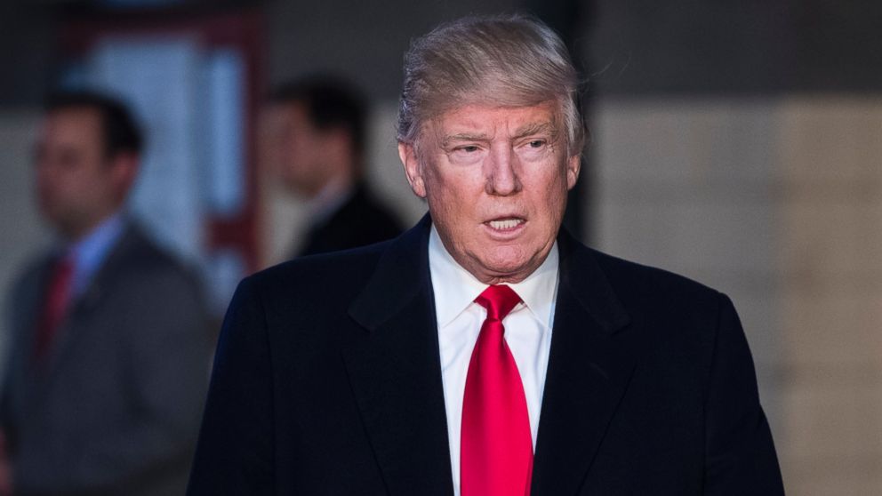 President-elect Donald Trump walks out to talk to members of the media at The Ohio State University in Columbus, Ohio, Dec. 08, 2016.