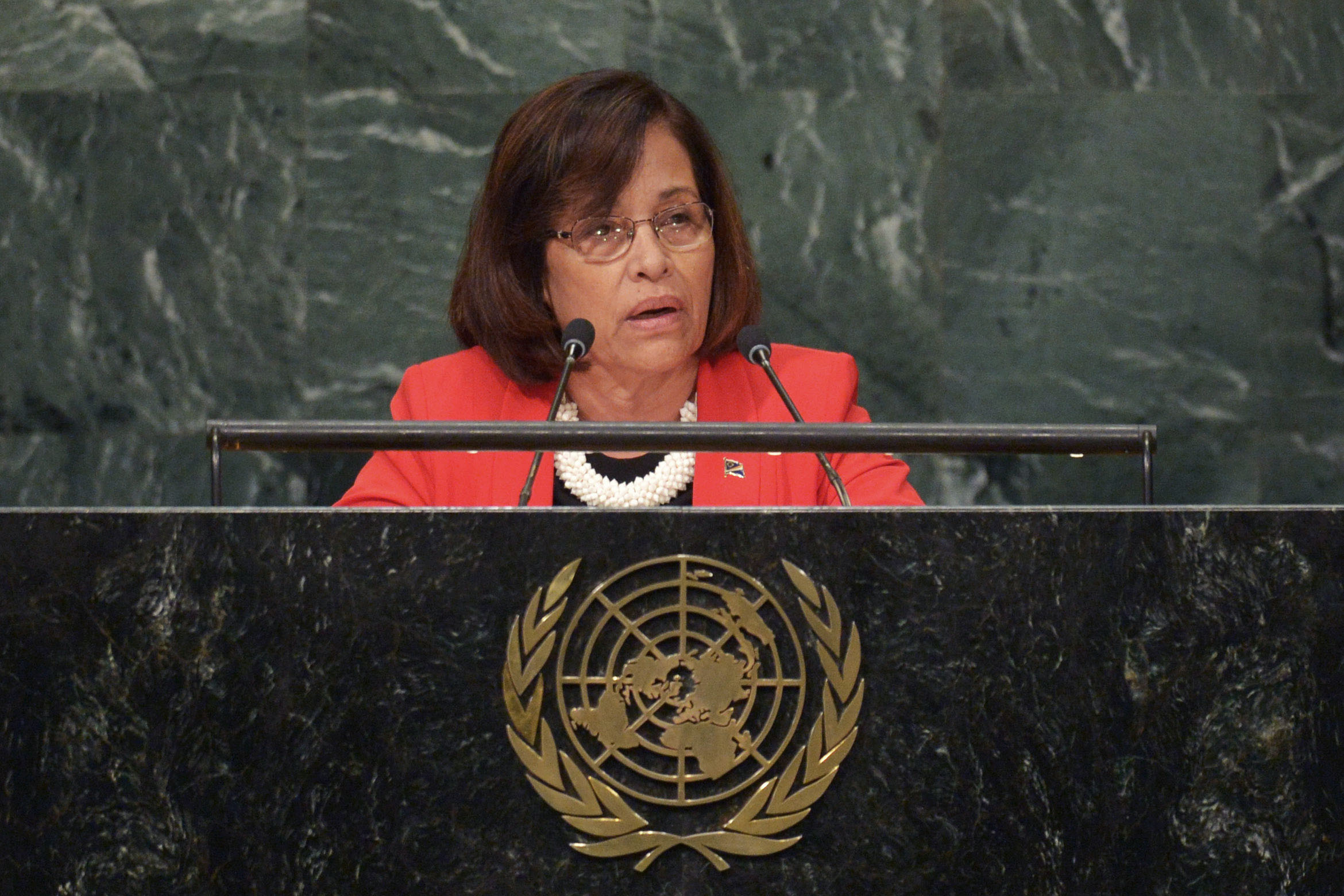 PHOTO: Hilda Heine, President of the Marshall Islands, addresses the 71st session of the United Nations General Assembly at the UN headquarters in New York, Sept. 22, 2016.