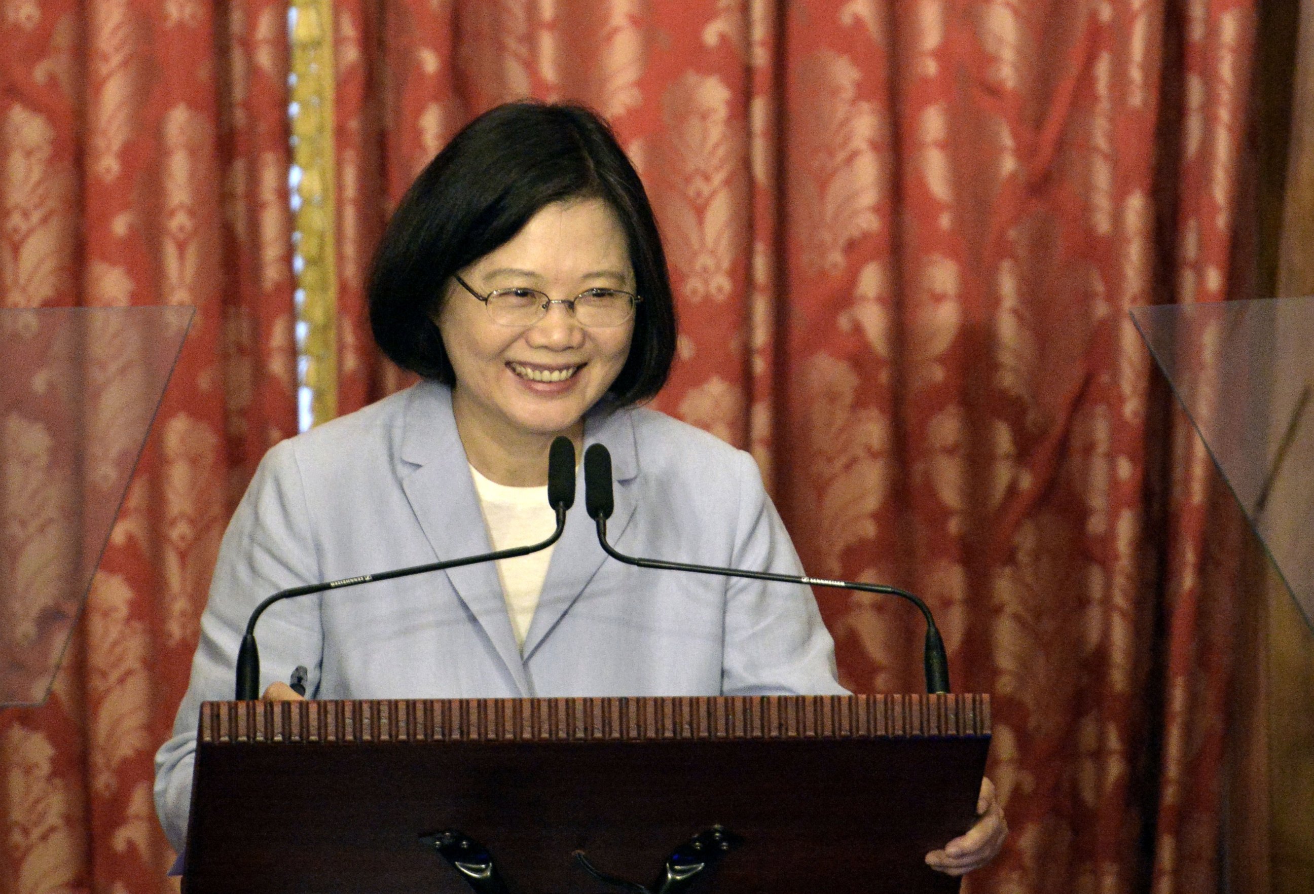 PHOTO: Taiwan President, Tsai Ing-wen speaks during a press conference at the Taipei Guest House, Aug. 20, 2016.  
 