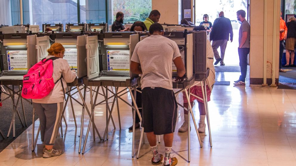 Florida voters mark their ballots at the Leon County Courthouse on Nov. 8, 2016 in Tallahassee, Florida.