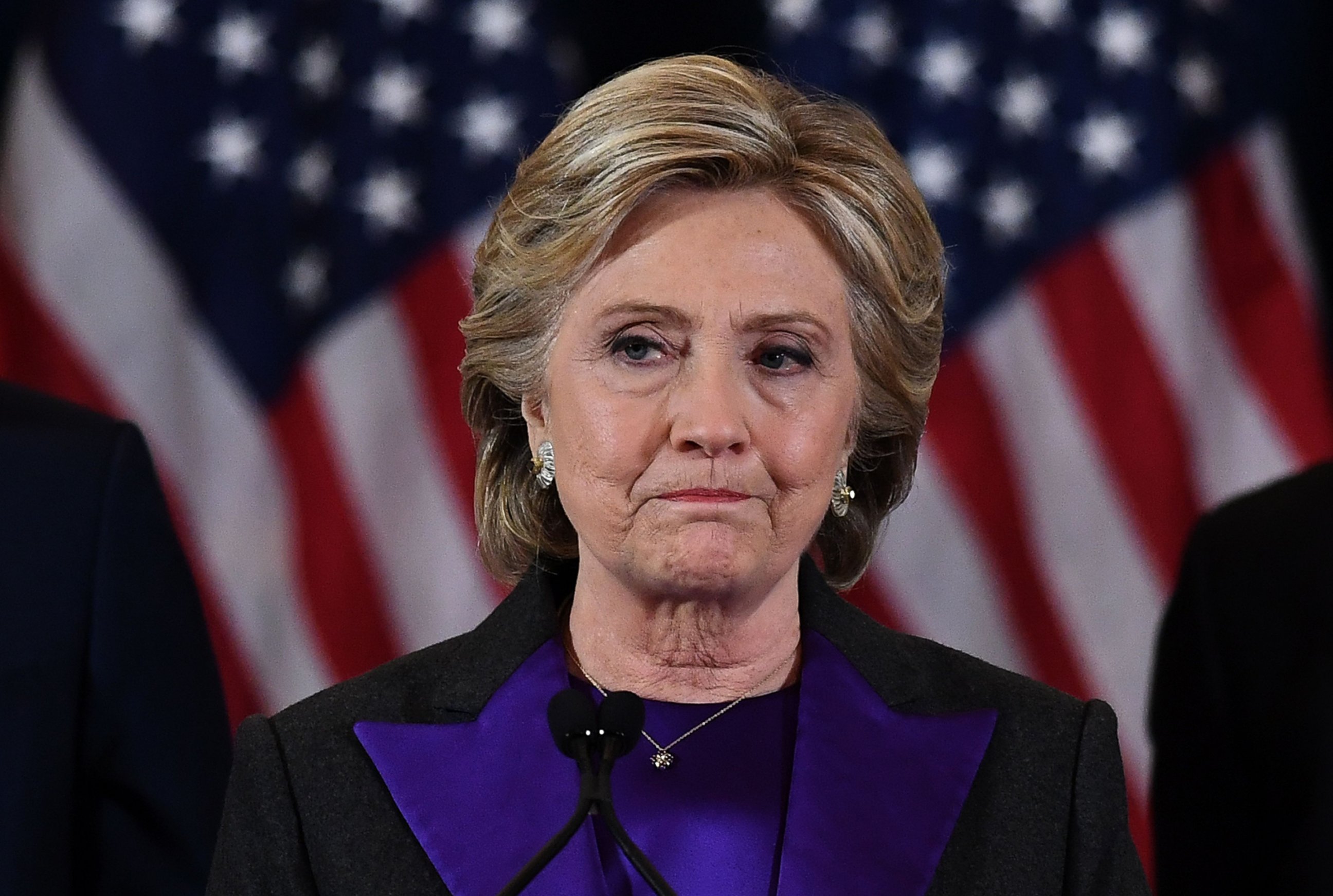 PHOTO: Democratic presidential candidate Hillary Clinton makes a concession speech after being defeated by Republican president-elect Donald Trump in New York on Nove. 9, 2016.