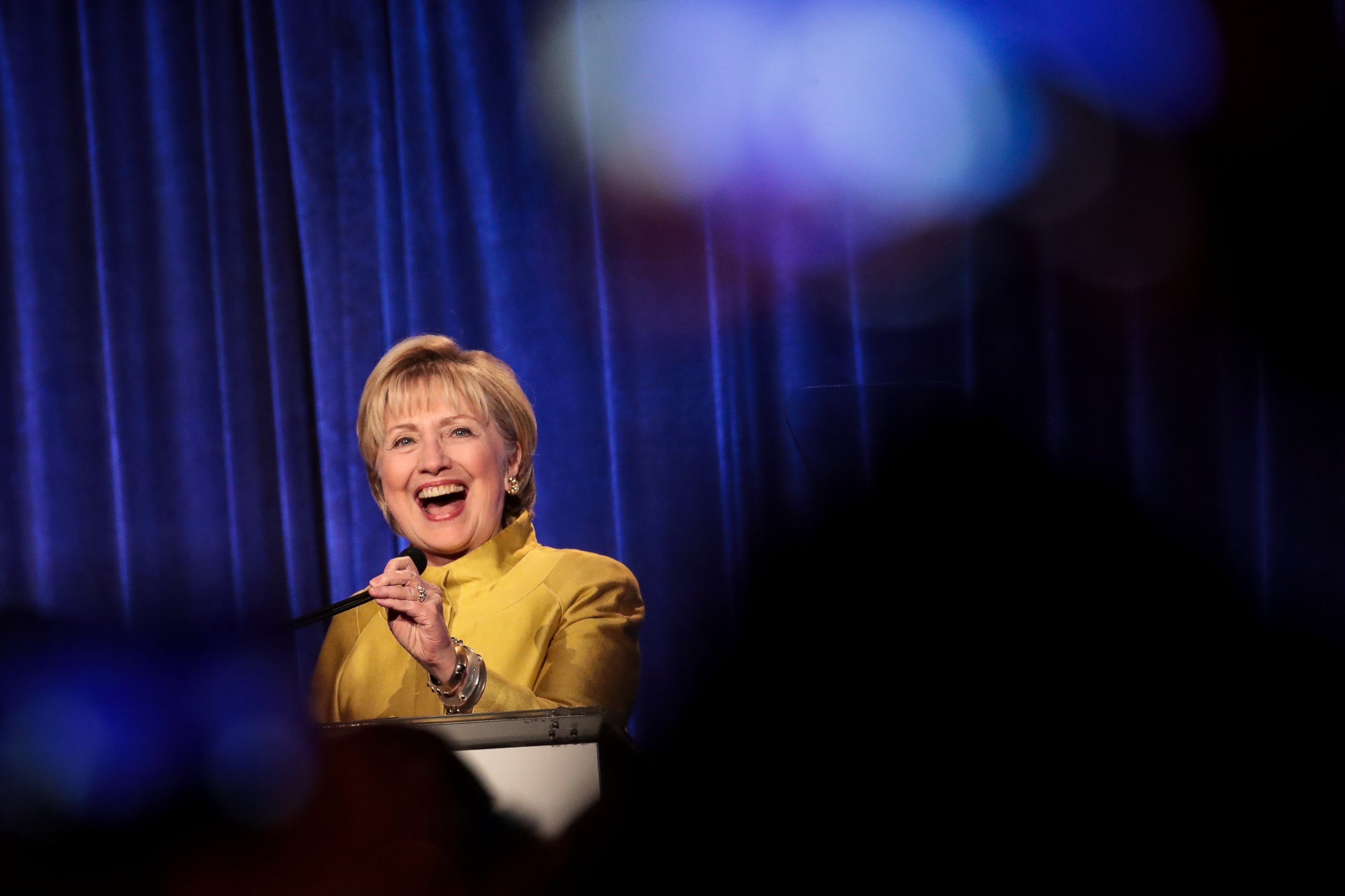 PHOTO: Hillary Clinton takes the stage before speaking at the annual LGBT Center dinner, April 20, 2017, in New York. 