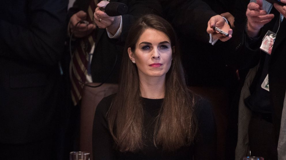 PHOTO: White House Director of Strategic Communications Hope Hicks listens as President Donald Trump and Canadian Prime Minister Justin Trudeau host a meeting at the White House in Washington, D.C., Feb. 13, 2017.