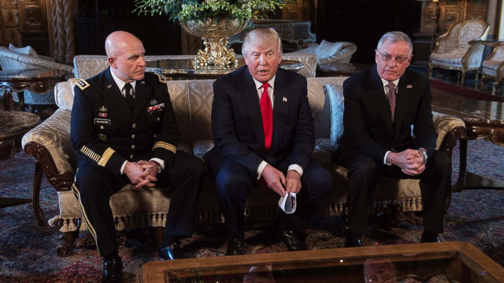 PHOTO: President Donald Trump announces H.R. McMaster as his national security adviser and Keith Kellogg, right, as McMaster's chief of staff at Trump's Mar-a-Lago resort in Palm Beach, Fla., Feb. 20, 2017.