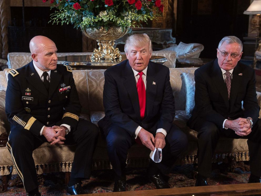 PHOTO: President Donald Trump announces H.R. McMaster as his national security adviser and Keith Kellogg, right, as McMaster's chief of staff at Trump's Mar-a-Lago resort in Palm Beach, Fla., Feb. 20, 2017.