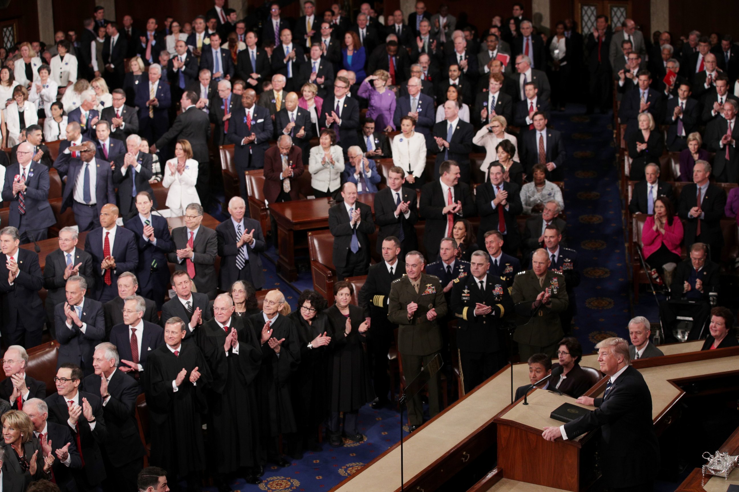 PHOTO: President Donald Trump addresses a joint session of the U.S. Congress on Feb. 28, 2017 in Washington, DC.