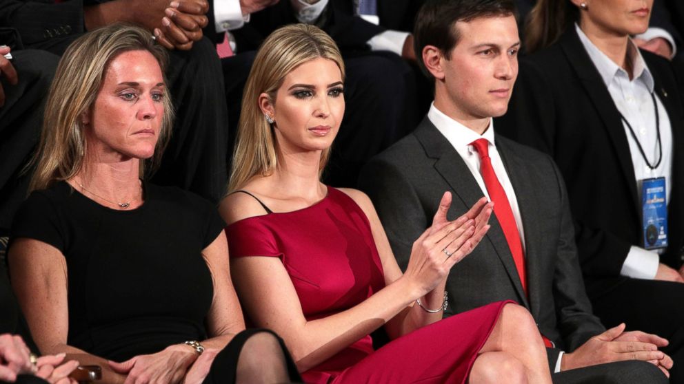 PHOTO: Ivanka Trump and White House Senior Advisor to the President for Strategic Planning Jared Kushner look on as President Donald Trump addresses a joint session of the U.S. Congress on Feb. 28, 2017 in Washington, DC.