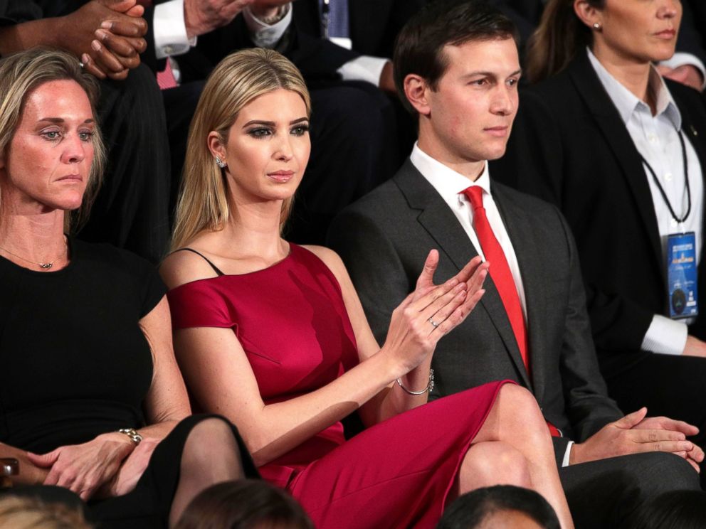 PHOTO: Ivanka Trump and White House Senior Advisor to the President for Strategic Planning Jared Kushner look on as President Donald Trump addresses a joint session of the U.S. Congress on Feb. 28, 2017 in Washington, DC.