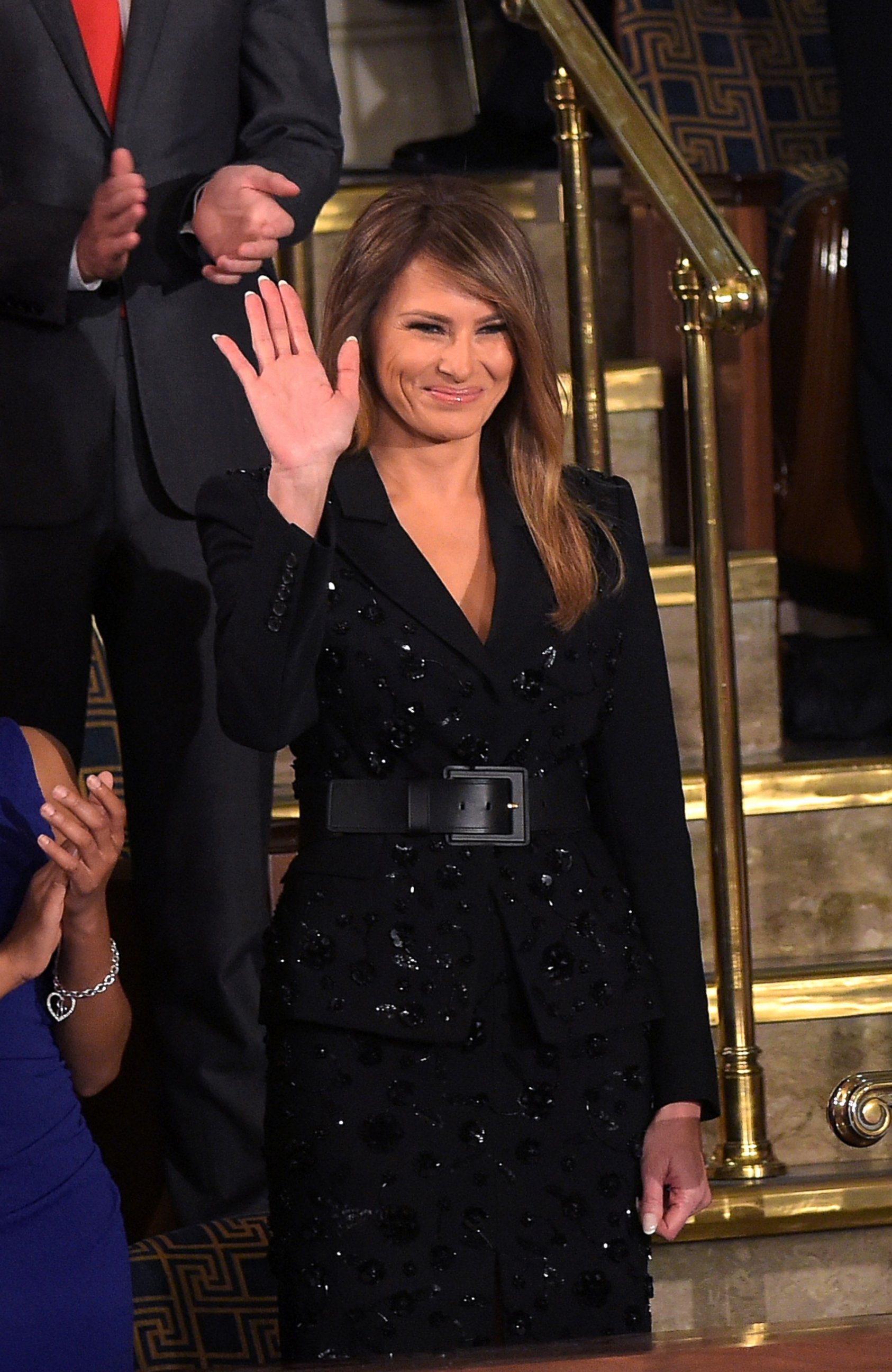 PHOTO: First Lady Melania Trump arrives before President Donald Trump addresses a joint session of Congress on Feb. 28, 2017, in Washington, DC.
