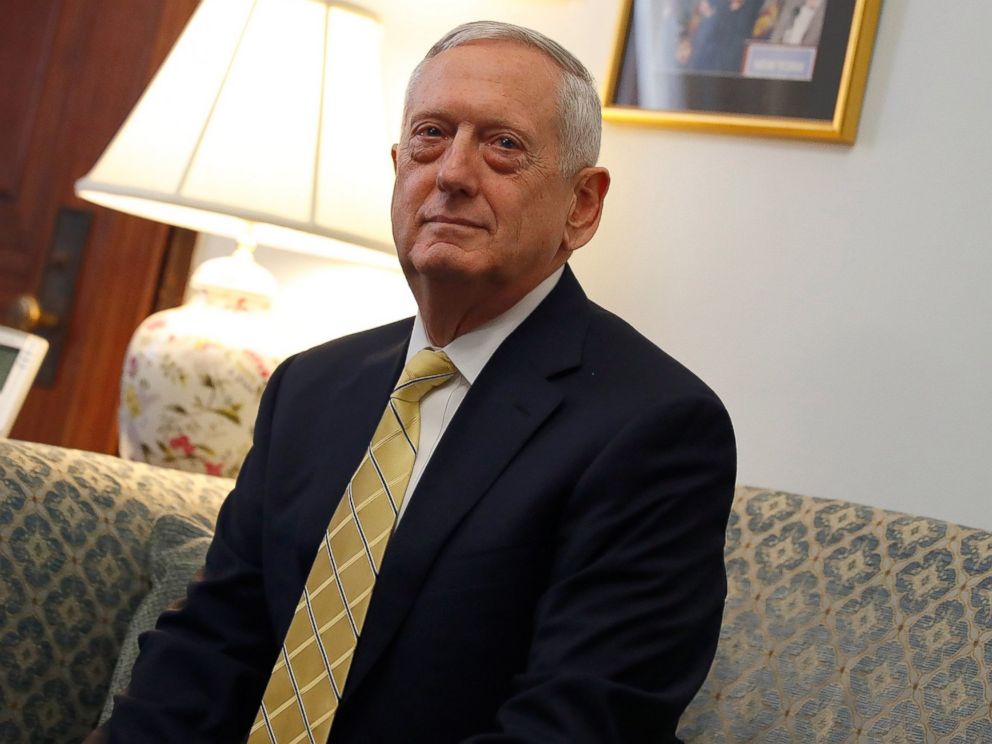 PHOTO: President-elect Donald Trumps nominee for Secretary of Defense General James Mattis on Capitol Hill in Washington, Jan. 4, 2017.