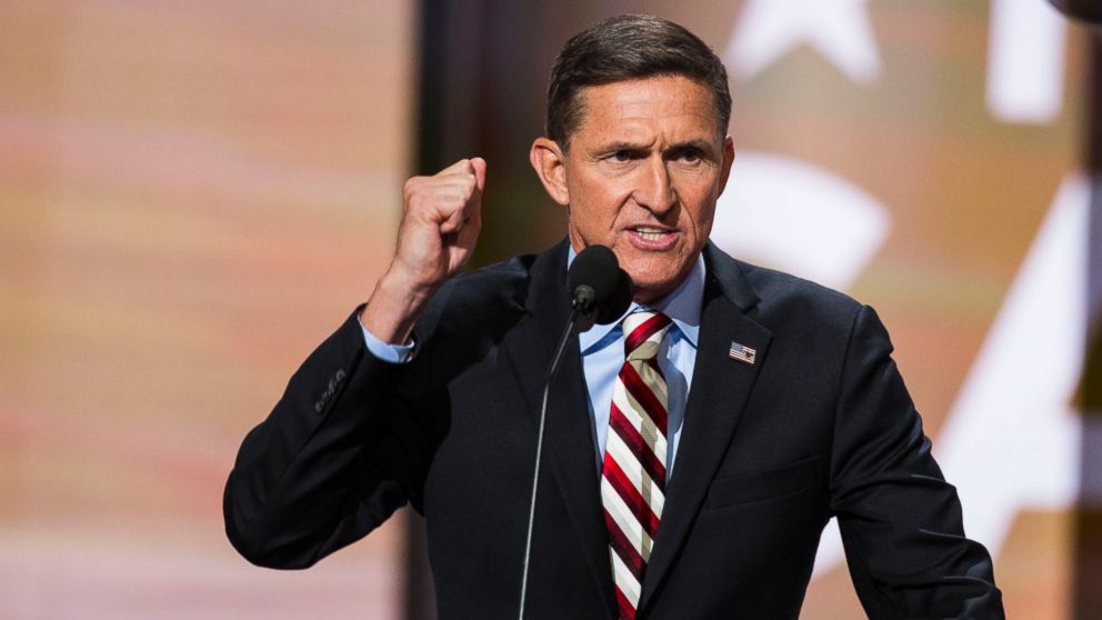 PHOTO: Retired Lt. Gen. Michael Flynn delivers a speech on the first day of the Republican National Convention, July 18, 2016, at the Quicken Loans Arena in Cleveland, Ohio. 