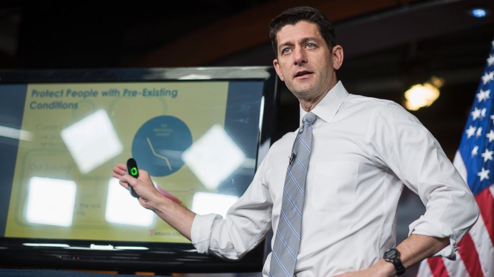 PHOTO: Speaker of the House Paul Ryan, R-Wis., conducts a presentation of the American Health Care Act, the GOP's plan to repeal and replace the Affordable Care Act, March 9, 2017, in Washington D.C. 