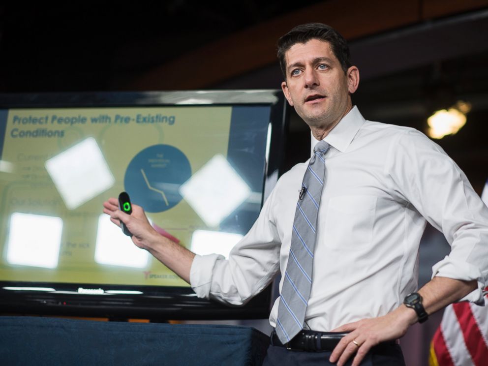 PHOTO: Speaker of the House Paul Ryan, R-Wis., conducts a presentation of the American Health Care Act, the GOPs plan to repeal and replace the Affordable Care Act, March 9, 2017, in Washington D.C.