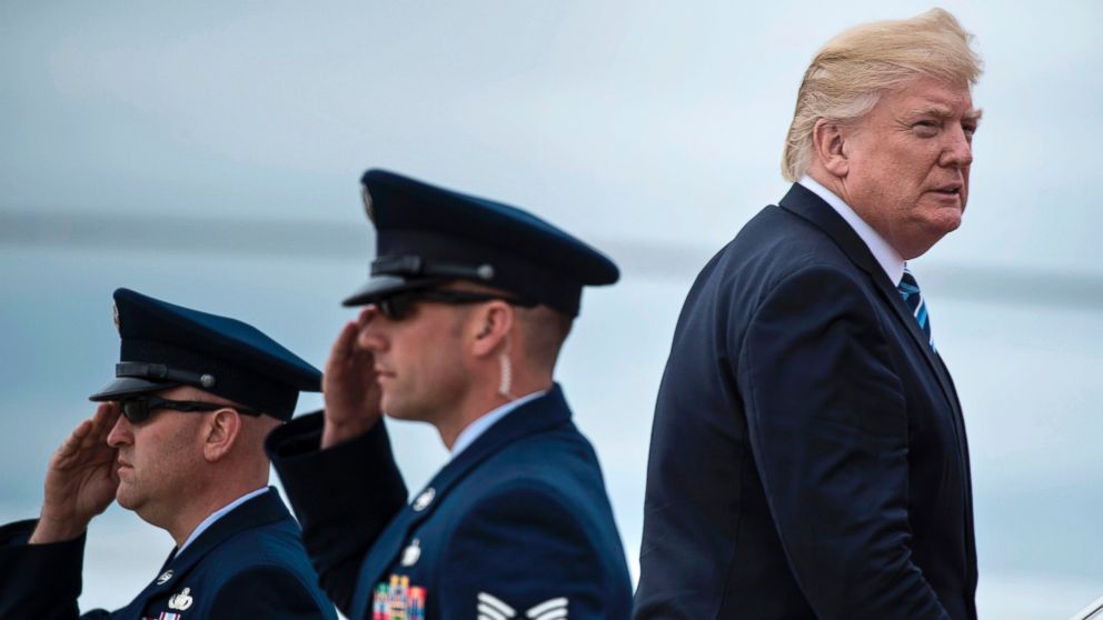 President Donald Trump boards Air Force One at Andrews Air Force base on May 4, 2017.