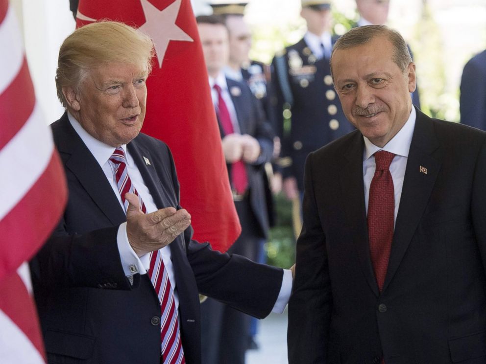 PHOTO: President Donald Trump welcomes Turkish President Recep Tayyip Erdogan at the White House in Washington, D.C., May 16, 2017. 