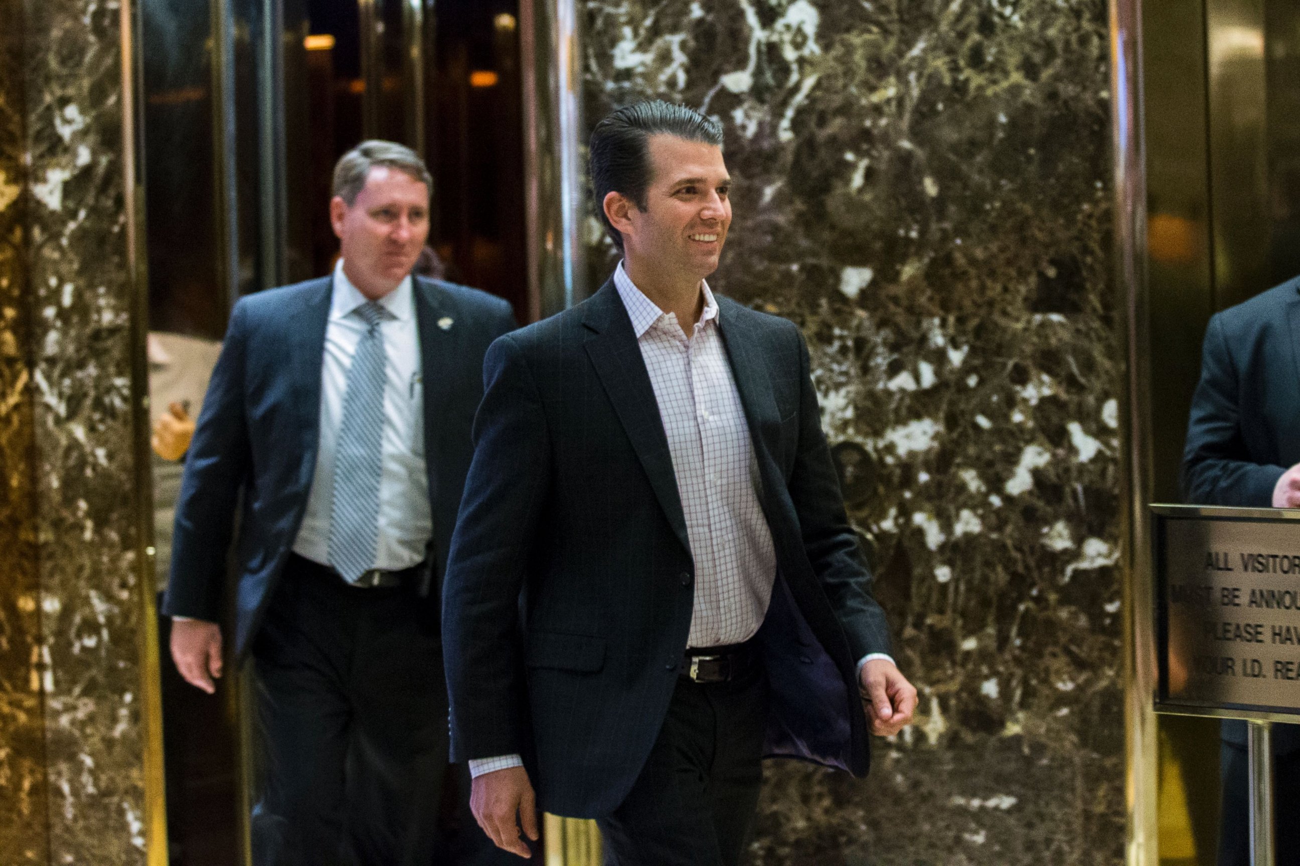 PHOTO: Donald Trump Jr. exits elevators at Trump Tower, Dec. 6, 2016, in New York. 