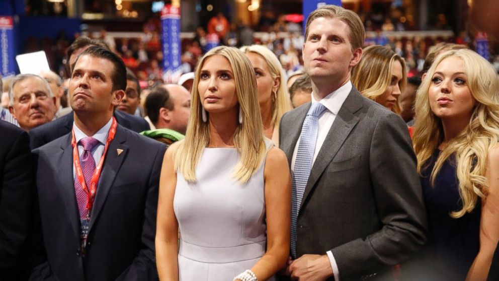 PHOTO: Donald Trump Jr, Ivanka Trump, Eric Trump and Tiffany Trump as votes add up during the roll call in support of Republican presidential candidate Donald Trump, July 19, 2016, at the Quicken Loans Arena in Cleveland, Ohio.