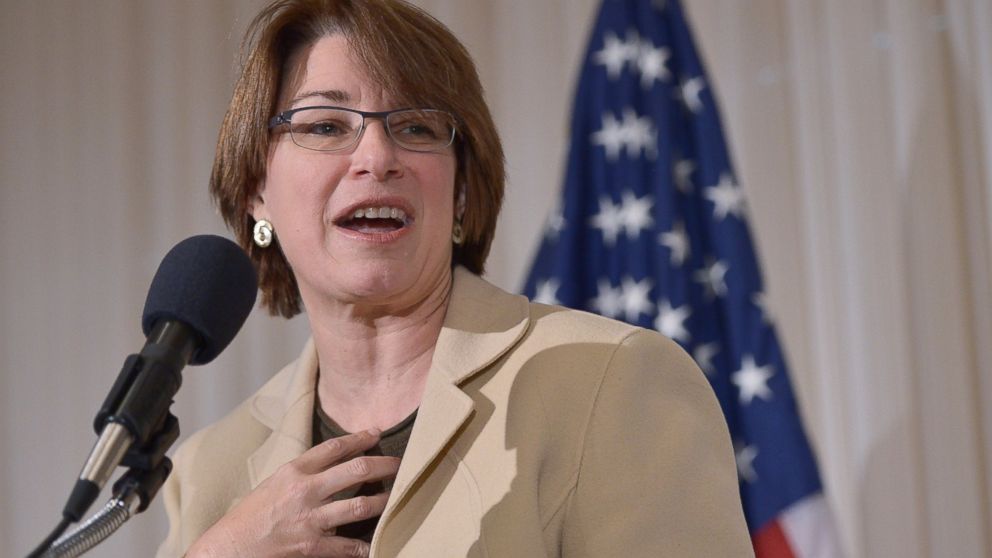 PHOTO: Senator Amy Klobuchar speaks during the launch of the US Agriculture Coalition for Cuba at the National Press Club, Jan. 8, 2014 in Washington, DC.