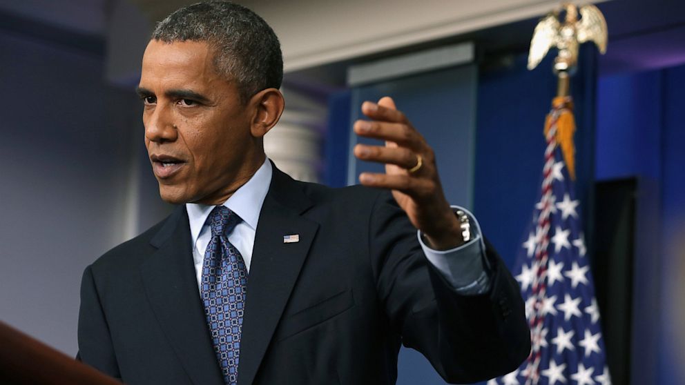 President Barack Obama speaks during a press conference in the Brady Press Briefing Room of the White House, Oct. 8, 2013.