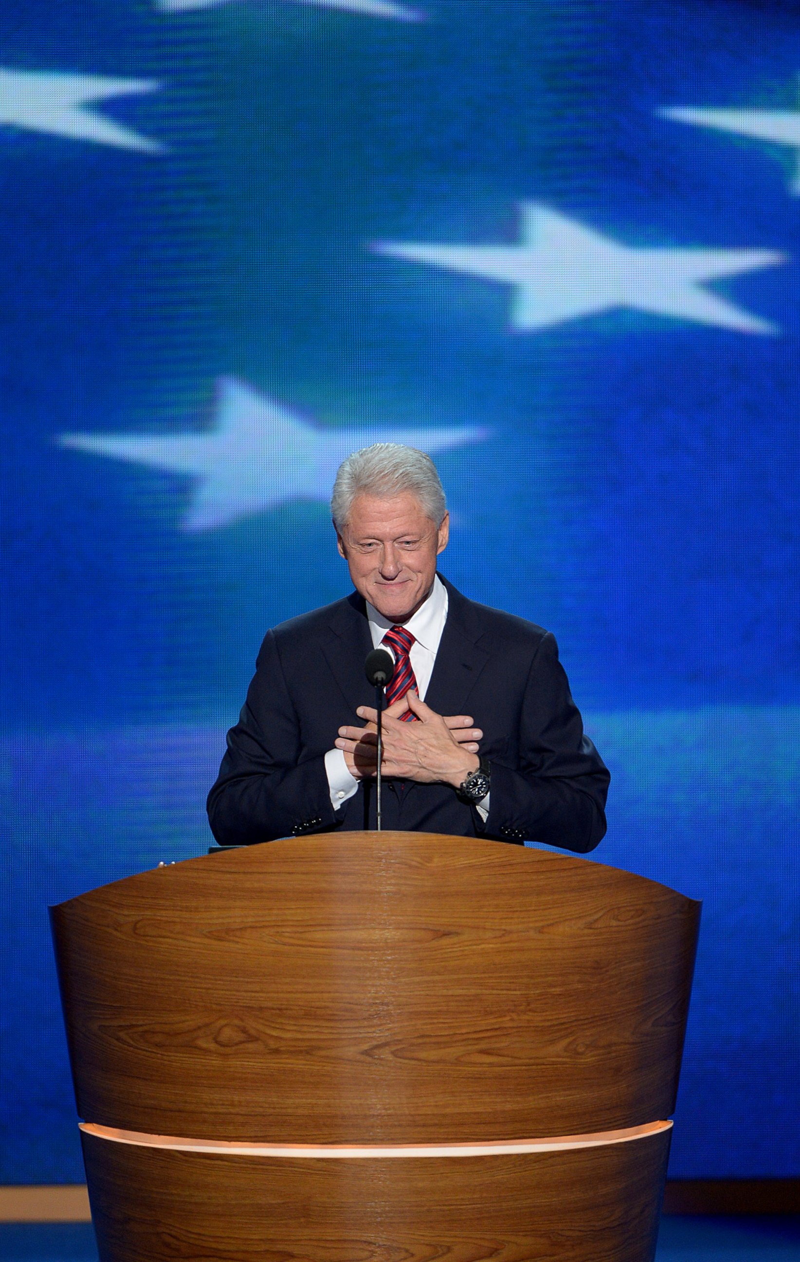 PHOTO: Former president Bill Clinton during the 2012 Democratic National Convention at the Time Warner Center on Sept. 5, 2012 in Charlotte, N.C. 