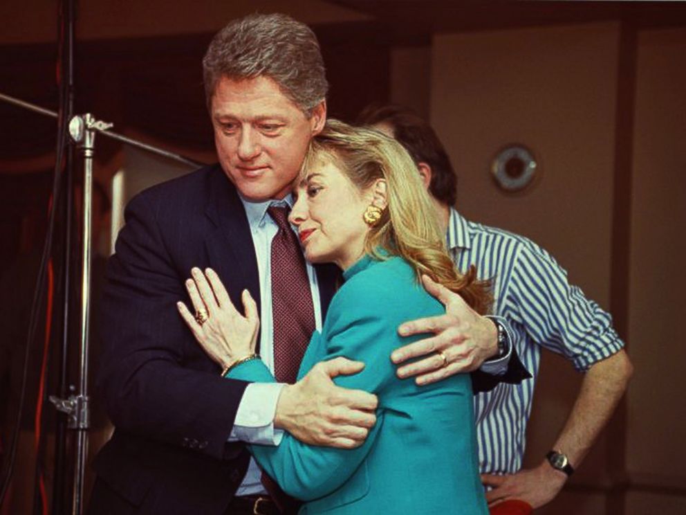PHOTO: Then Arkansas Governor Bill Clinton and Hillary Rodham Clinton on the set of the news program 60 Minutes, Jan. 26, 1992.