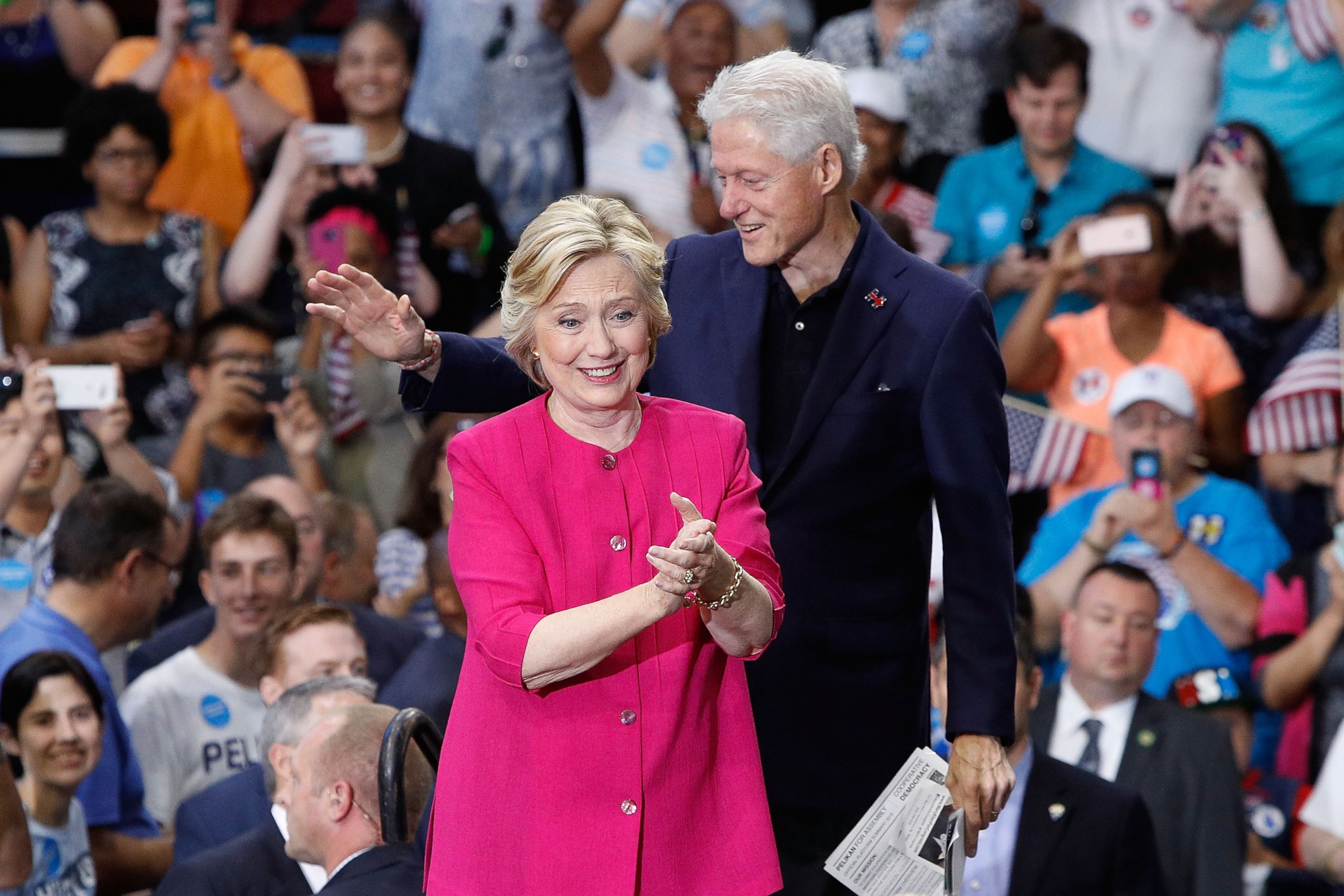 PHOTO: Hillary Clinton campaigns with her husband, former President Bill Clinton at McGonigle Hall at Temple University, July 29, 2016 in Philadelphia.