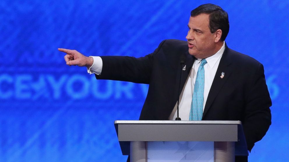 PHOTO: Republican presidential candidate Gov. Chris Christie participates in the Republican presidential debate at St. Anselm College on Feb. 6, 2016, in Manchester, New Hampshire.