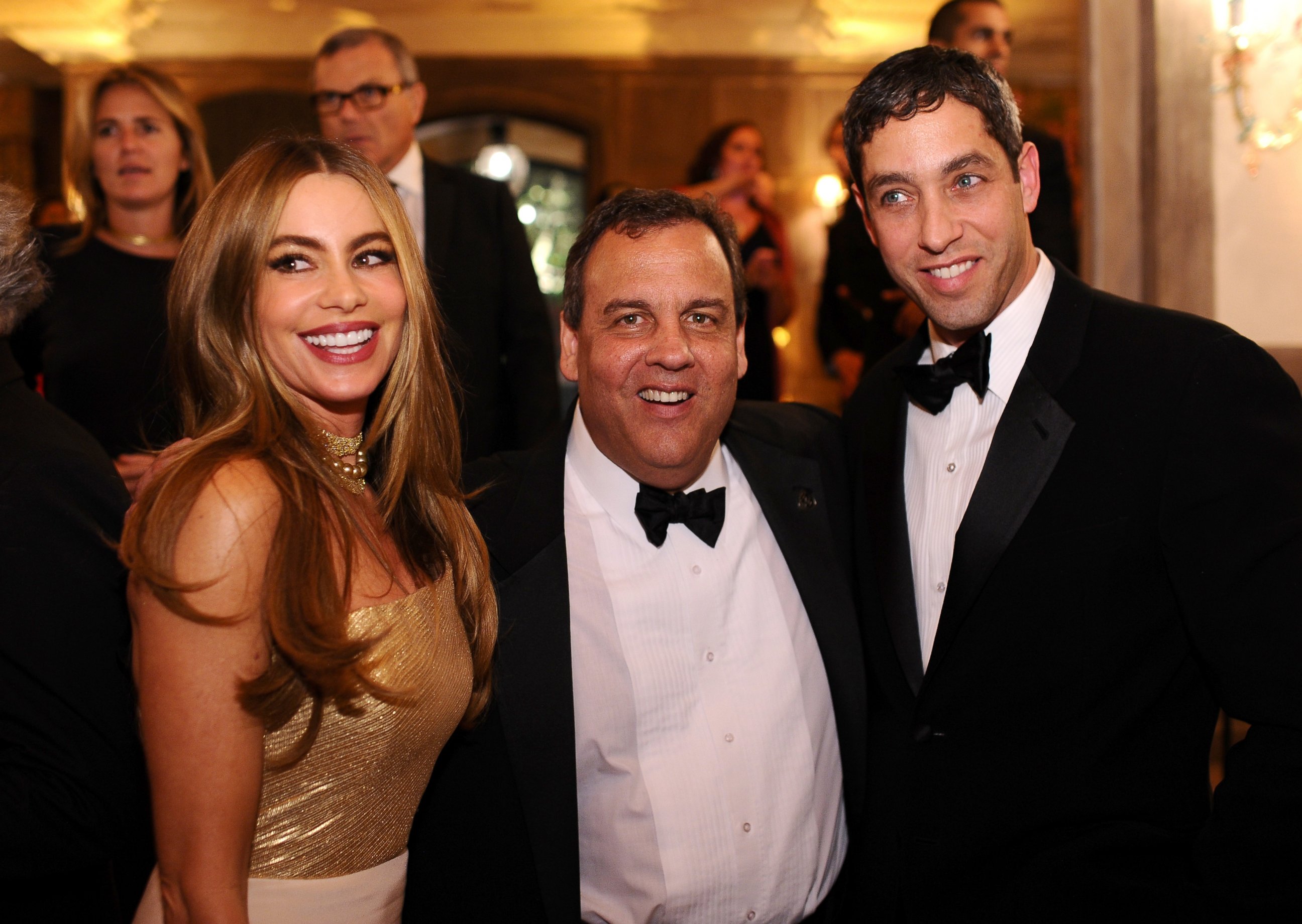 PHOTO: Sofia Vergara, New Jersey Governor Chris Christie and Nick Loeb attend a reception on May 3, 2014, in Washington. 