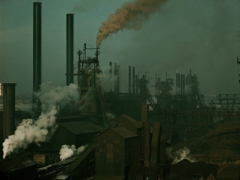 PHOTO: The blast furnace section of the Cleveland Works of the Republic Steel Corporation is pictured in Cleveland, Ohio, cira 1949.