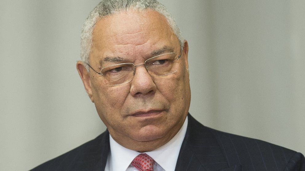 Former U.S. Secretary of State Colin Powell listens during a ceremony at the U.S. State Department in Washington, DC, on Sept. 3, 2014.