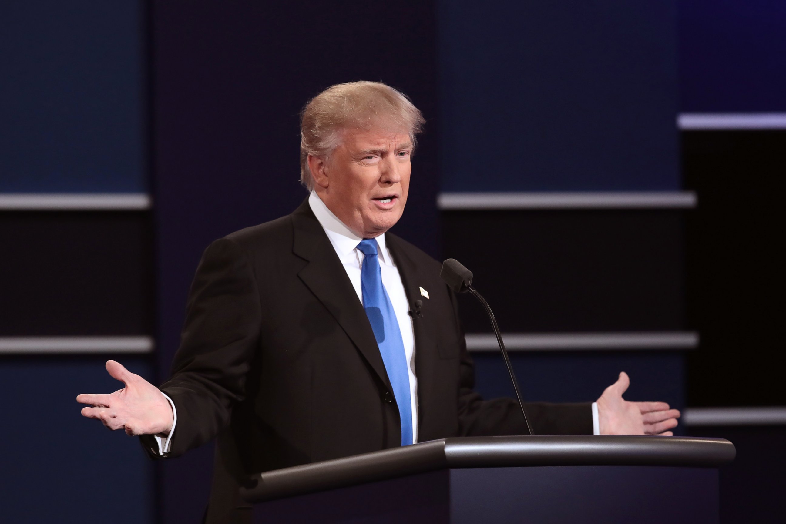 PHOTO: Republican presidential nominee Donald Trump speaks during the Presidential Debate at Hofstra University on Sept. 26, 2016 in Hempstead, New York. 