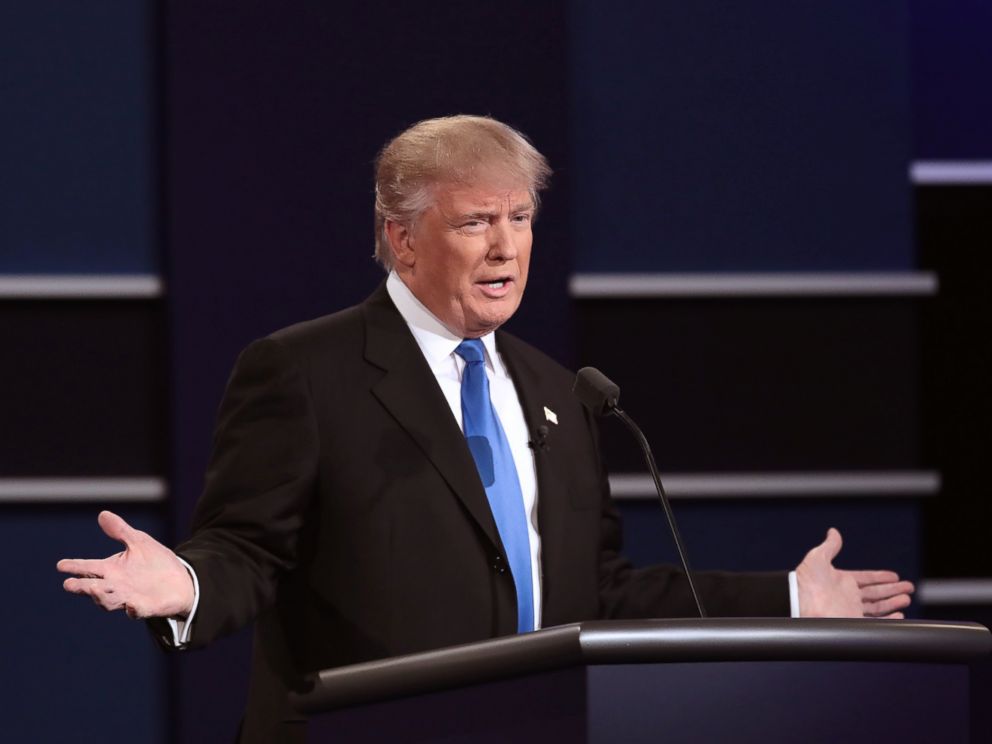 PHOTO: Republican presidential nominee Donald Trump speaks during the Presidential Debate at Hofstra University on Sept. 26, 2016 in Hempstead, New York.