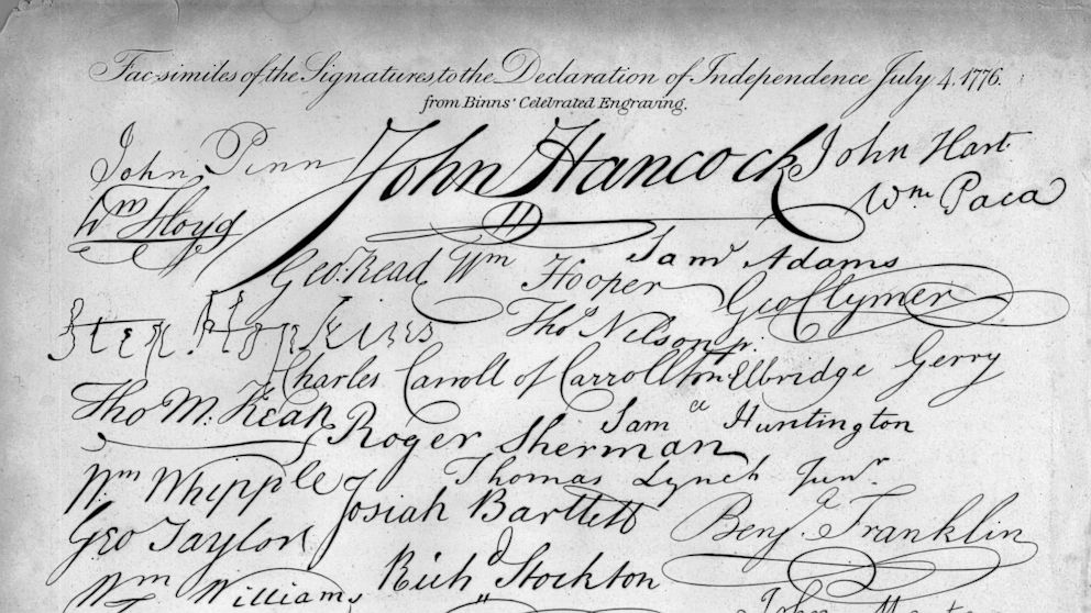 The signatures on the Declaration of Independence.