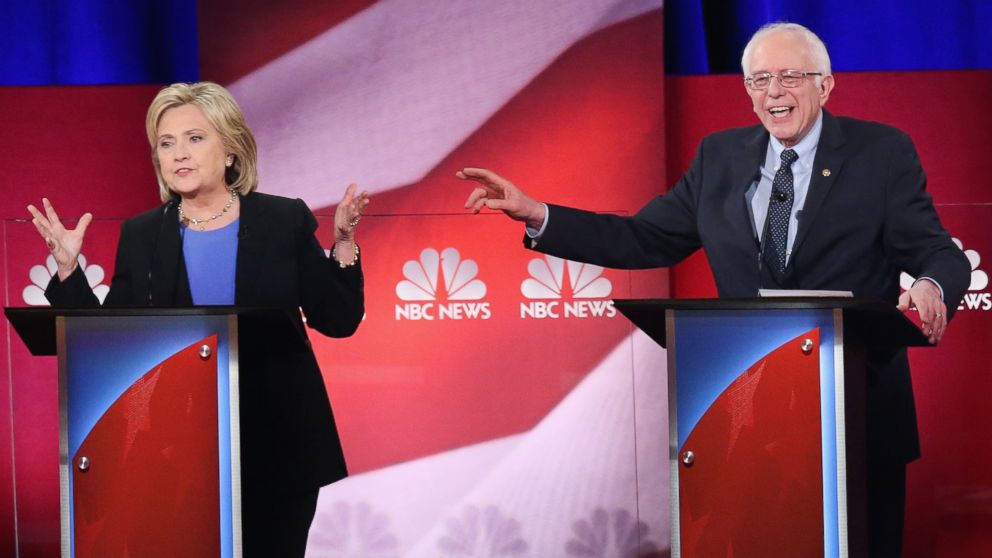 Democratic presidential candidates Hillary Clinton and Sen. Bernie Sanders participate in the Democratic Candidates Debate hosted by NBC News and YouTube on Jan. 17, 2016, in Charleston, South Carolina. This is the final debate for the Democratic candidates before the Iowa caucuses.