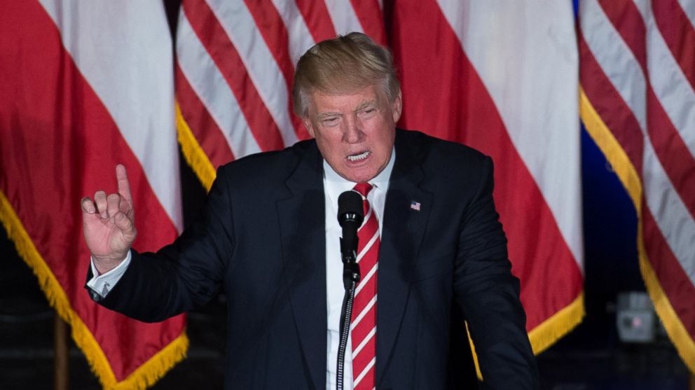 Presidential candidate Donald Trump speaks during a campaign rally at The Fox Theatre on June 15, 2016 in Atlanta, Georgia.