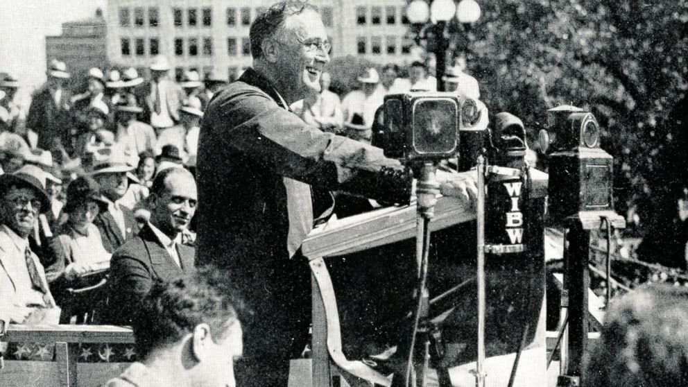 Franklin Delano Roosevelt in Topeka, Kansas on the 1932 campaign trail.
