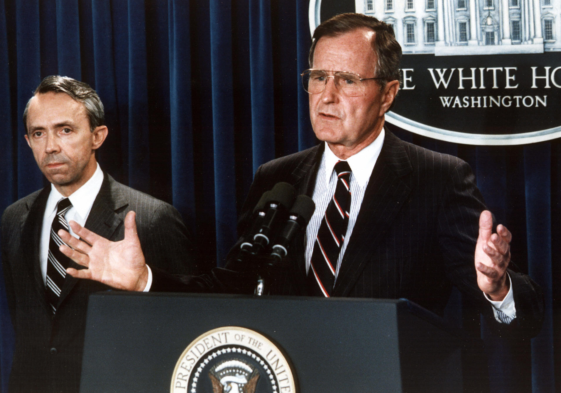 PHOTO: George H. W. Bush at the White House in Washington, July 23, 1990.