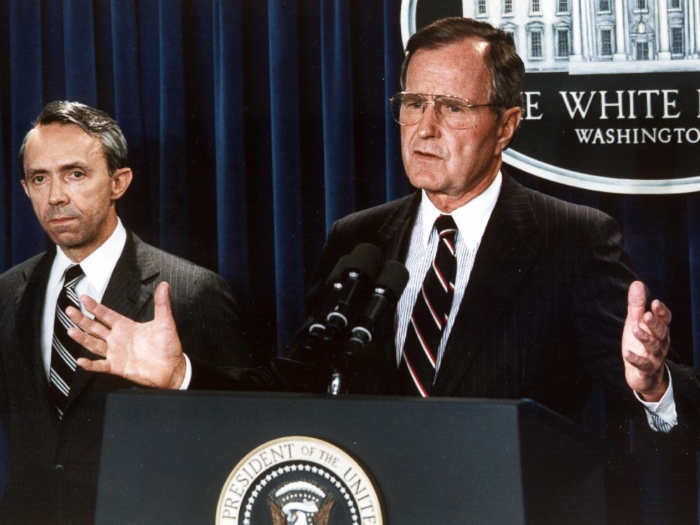 PHOTO: George H. W. Bush at the White House in Washington, July 23, 1990.
