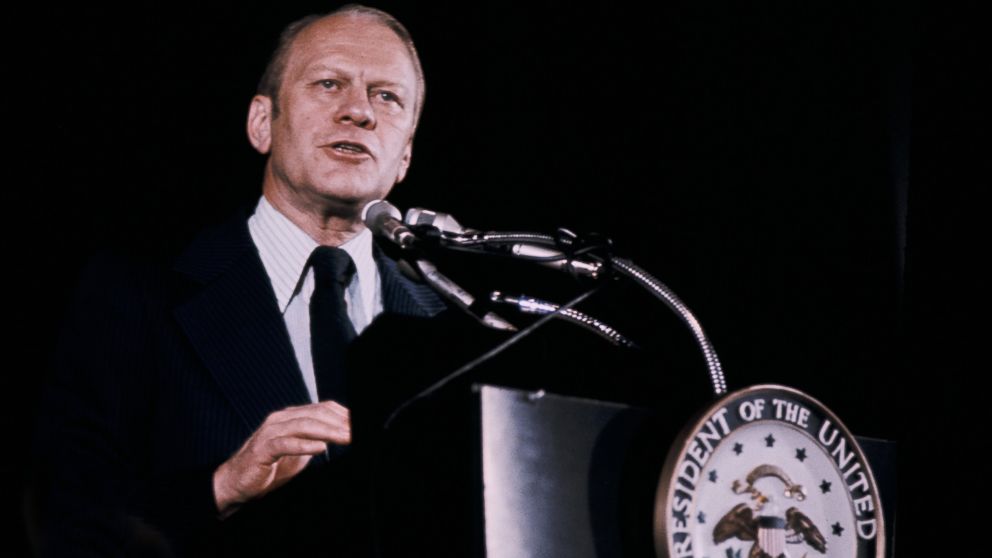 Gerald Ford at a press conference, 1974.