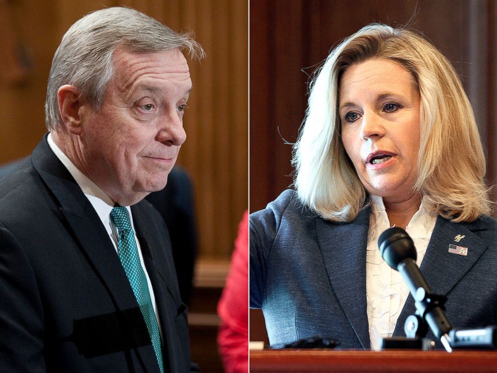 PHOTO: Sen. Mike Enzi, left, speaks at a press conference in the Dirksen Senate Office Building on April 23, 2013 while Liz Cheney, right, holds a news conference at the Little America Hotel and Resort in Cheyenne, Wyoming on July 17, 2013.