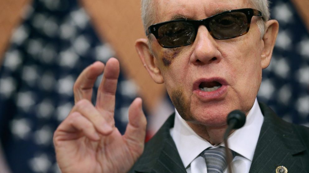Senate Minority Leader Harry Reid accuses Republican Senate leaders of manufacturing the possible shutdown of the Department of Homeland Security during a news conference at the U.S. Capitol, Feb. 24, 2015 in Washington, DC.