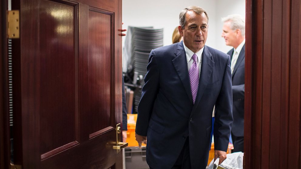 Speaker of the House John Boehner, R-Ohio, leaves a closed-door strategy session on Capitol Hill in Washington, Oct. 4, 2013.
