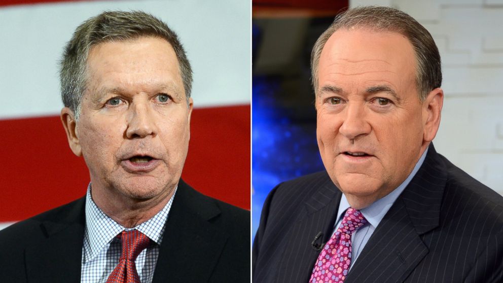 John Kasich speaks at an event in Nashua, N.H. on April 18, 2015 and Mike Huckabee appears on "Good Morning America" on May 6, 2015.