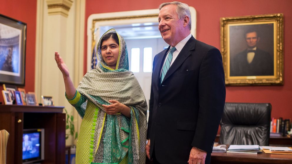 Nobel Peace Prize laureate Malala Yousafzai meets with Senate Minority Whip Richard Durbin in the Capitol, June 23, 2015.